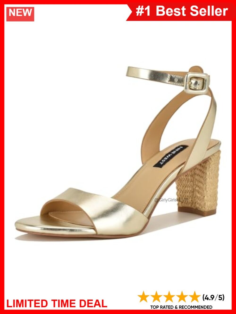 Nine West Woven Block Heel Sandal Faux Leather Ankle Strap Dress Sandal